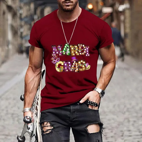 Vista 2 de Camisa gráfica máscara Mardi Gras Hombre Camiseta celebración Carnaval Cuello Redondo Moda Blusa Fiesta Manga Corta