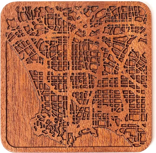 Vista 162 de Posavasos Amsterdam Map by O3 Design Studio, 1 pieza, posavasos de madera Sapele con mapa de la ciudad, hecho a mano, varias ciudades opcionales