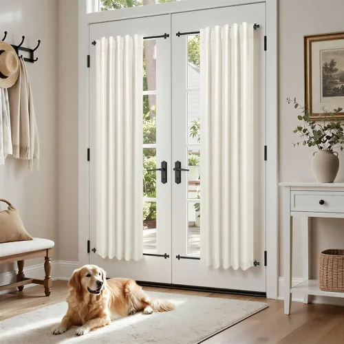 Vista 77 de Pitalk Cortinas cortas 100% opacas de lino para cafetería, 40 pulgadas de largo, 2 paneles, cortinas de puerta francesa para ventana, cortina