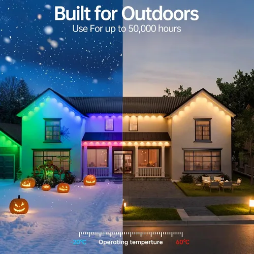 Vista 5 de Permanent Outdoor Lights 200ft RGB+IC Waterproof Outdoor String Lights,App/Voice Control, 100 Scene Modes LED Lights for Christmas &