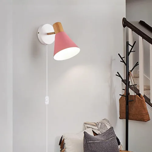 Vista 5 de ClanKin Juego de 2 apliques de pared para dormitorio, lámpara de lectura de pared estilo madera ajustable y regulable en color negro, luz de pared