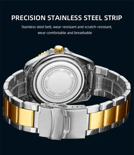 Vista 4 de MASTOP Reloj para hombre, de acero inoxidable, de dos tonos, impermeable, analógico, de cuarzo, con calendario