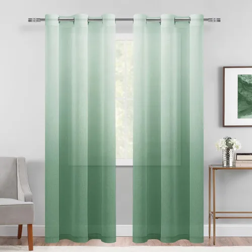 Vista 37 de DWCN Cortinas Transparentes Ombré - Cortinas de Lino Sintético con Gradiente Semi Voile con Ojales en la Parte Superior para Dormitorio y Sala
