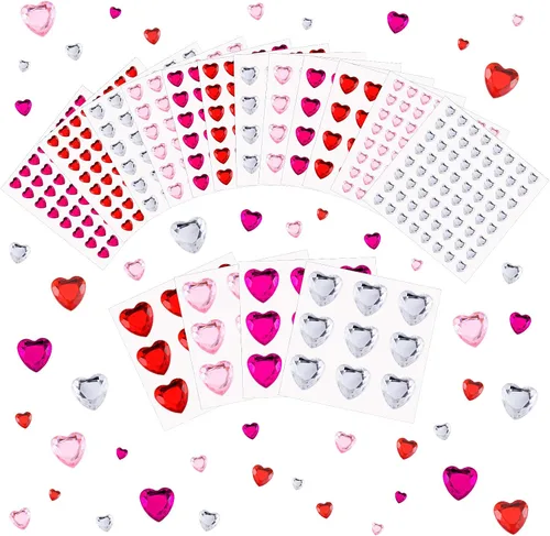 Vista 2 de Chuangdi 516 calcomanías de diamantes de imitación de corazón, acrílicas, gemas de corazón, gemas de cristal, autoadhesivas, parte trasera plana