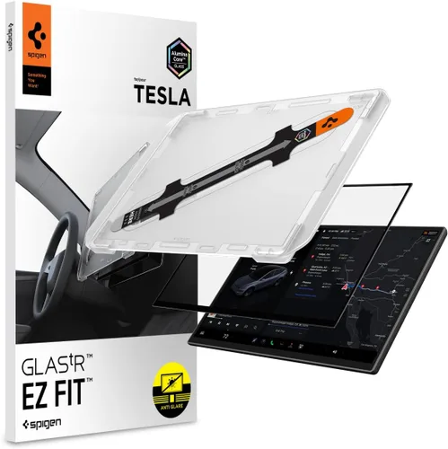 Vista 10 de Spigen Protector de pantalla mate para modelo 3 (2017-2023), modelo Y (2020-2025) 9H+ Tempered Glass, GlasTR EZ FIT Auto align tray