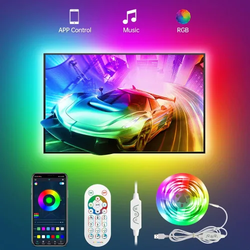 Vista 9 de Daymeet - Luces LED para TV, retroiluminación LED de 13.1 pies para TV de 40-65 pulgadas, tira de luz LED USB RGB, luces con cambio