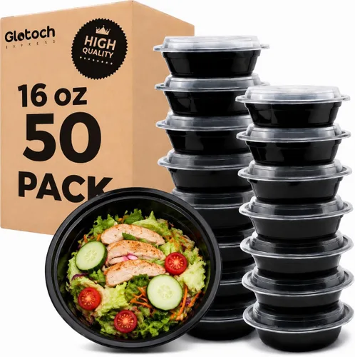 Vista 8 de Glotoch - Paquete de 150 recipientes de preparación de comidas a granel de 16 onzas con tapas, almacenamiento comercial redondo de alimentos Paquete
