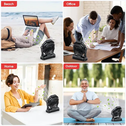Vista 7 de ONLYNEW Ventilador portátil recargable de 20000 mAh, ventilador alimentado por batería inalámbrica con linterna LED, USB C operado por batería