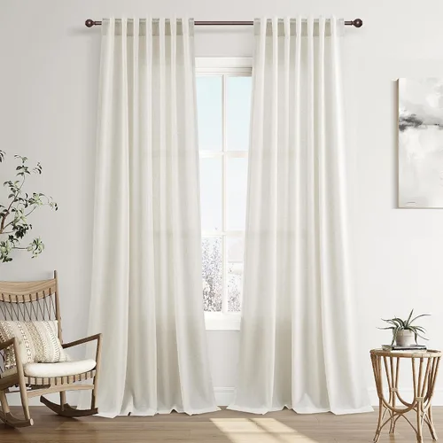 Vista 76 de Joywell - Cortinas de lino de 96 pulgadas de largo para sala de estar Natural