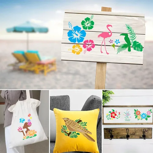 Vista 3 de Rolin Roly 20 plantillas de flores, plantillas de pintura de pájaros, ramas de árbol de pájaros, plantillas de dibujo de hojas de flores, plantillas
