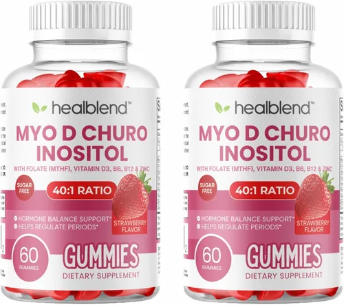 Vista 10 de healblend Myo & D-Chiro - Gomitas de inositol – Apoyo de SOP para mujeres, equilibrio hormonal, fertilidad y ovulación – con metilfolato, vitamina