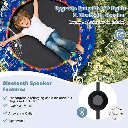 Vista 2 de Goplus Mini trampolín de 36 pulgadas para niños, trampolín para niños pequeños con luces LED, altavoz Bluetooth, mango extraíble, cubierta acolchada
