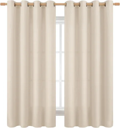 Vista 31 de BGment Cortinas de Lino Beige de 63 Pulgadas de Largo 2 Paneles - Tratamientos para Ventanas con Textura de Arpillera Filtrantes de Luz Cortinas
