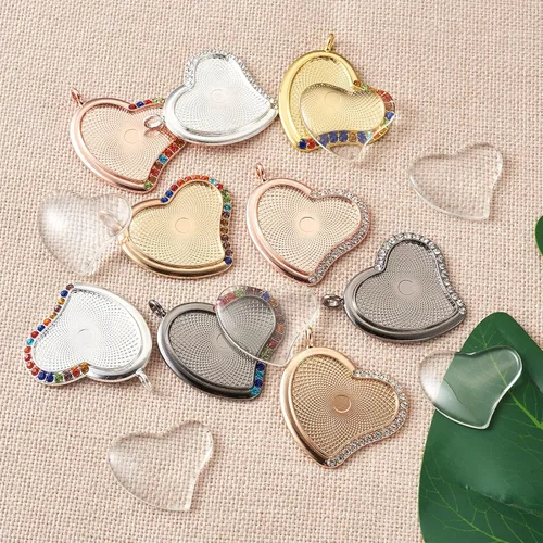 Vista 5 de Craftdady 20 bandejas colgantes de bisel de diamantes de imitación de corazón, base de camafeo, ajuste de cabujón, dijes en blanco de 1.831 x 1.575