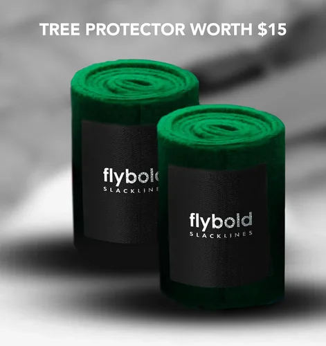 Vista 4 de flybold Kit de Slackline para niños y adultos - Cuerda de equilibrio de 57 pies con línea de entrenamiento, protectores de árboles, entrenador