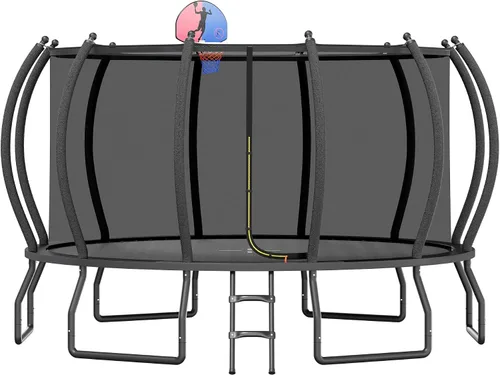Vista 14 de YUMPIE 8FT 10FT 12FT 14FT 16FT Quick-Connect Outdoor Trampoline with Ladder Negro