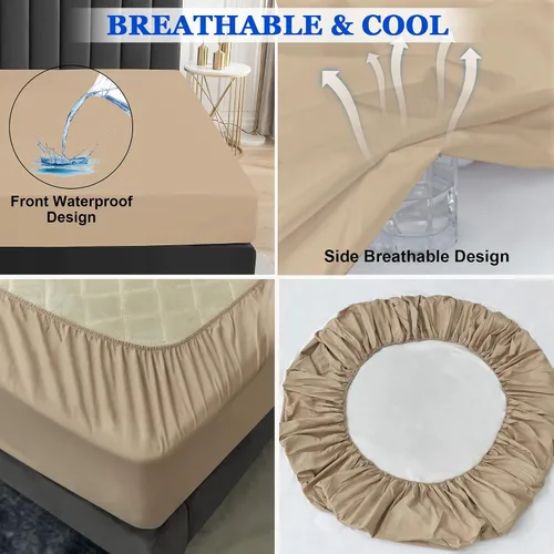 Vista 8 de Protector de colchón impermeable, suave y transpirable, lavable a máquina, sin ruido, con bolsillo profundo de 10 pulgadas, tamaño individual Borgoña