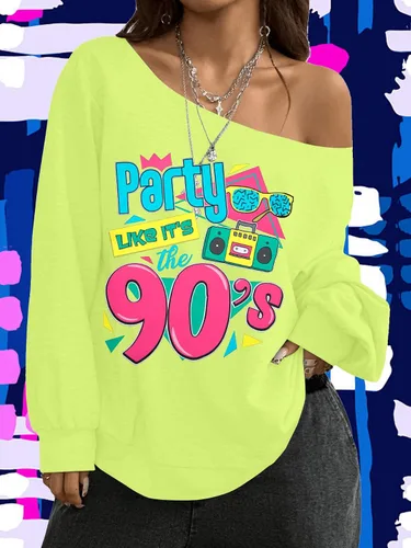 Vista 2 de MNLYBABY Traje de los años 80 para mujer, camiseta de discoteca con hombros descubiertos, estilo vintage de los años 80, neón "I Love The 80's Top