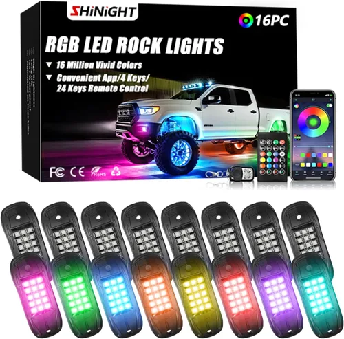 Vista 9 de SHINIGHT Luces LED de roca para camiones, kit de 6 cápsulas de luces para Jeep, kit de iluminación exterior con control de aplicación, modo