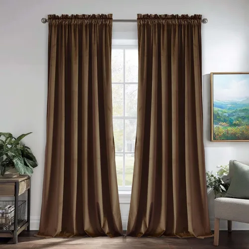 Vista 119 de JIUZHEN Cortinas de terciopelo beige de 63 pulgadas de ancho x 63 pulgadas de largo, cortinas de terciopelo retro suaves con bolsillo para barra