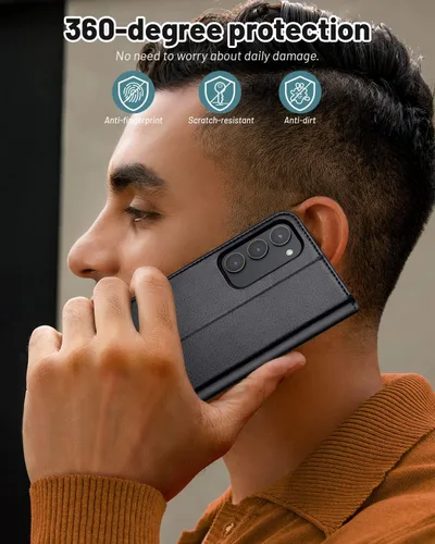 Vista 7 de OCASE Funda tipo cartera compatible con Galaxy S23 5G, de piel sintética Negro
