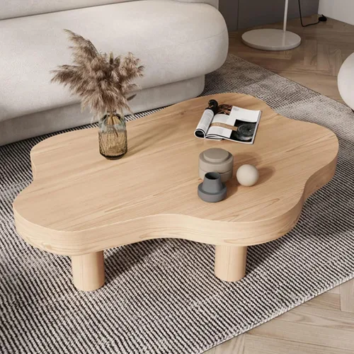 Vista 10 de HM&DX Mesa auxiliar de madera irregular con forma de nube, mesa auxiliar gruesa de esquina redonda, mesa de cóctel moderna con 3 patas para muebles