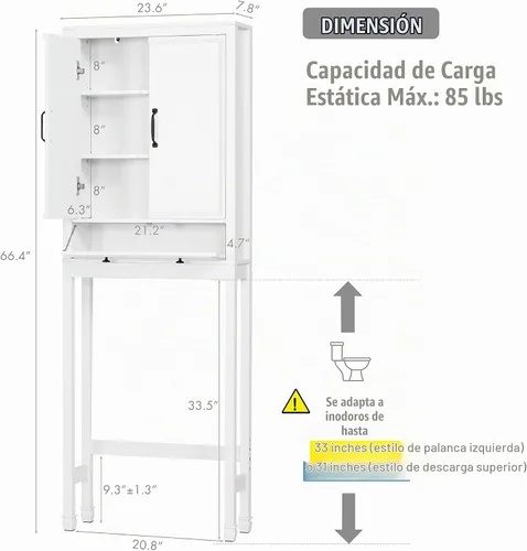 Vista 2 de Spirich Armario de almacenamiento sobre el inodoro con puertas y cubo