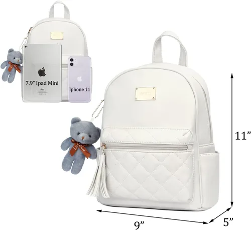Vista 6 de KKXIU Mochila pequeña de cuero sintético acolchado Mini Daypack para mujer Moda Señoras Bookbag con borla