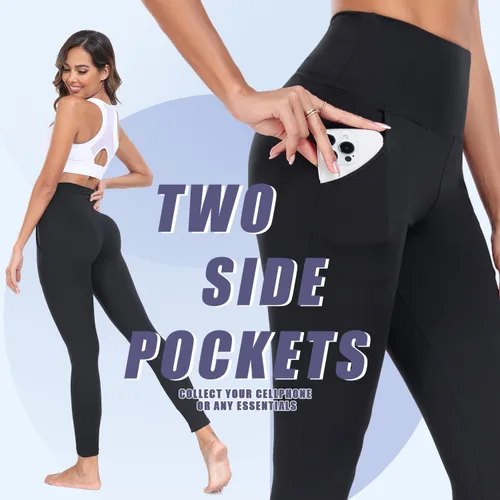 Vista 3 de FULLSOFT Paquete de 4 leggings con bolsillos para mujer, pantalones suaves de cintura alta con control de abdomen para entrenamiento y yoga