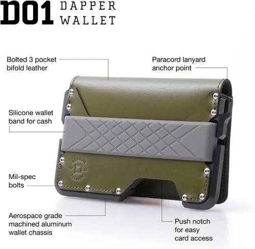 Vista 3 de Dango D01 Dapper EDC Wallet - Hecho en Estados Unidos - Cuero genuino, aluminio CNC y bloqueo RFID