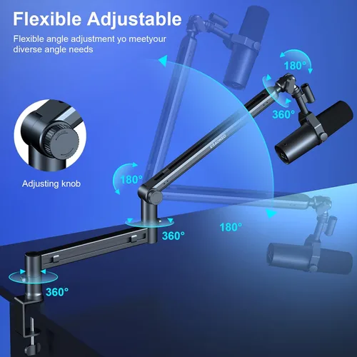 Vista 3 de Brazo de Micrófono, Aokeo AK-58 - Soporte de Brazo de Micrófono de Escritorio de Bajo Perfil Ajustable, Adecuado para Blue Yeti, Snowball iCE