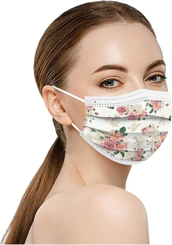 Vista 9 de 50 cubrebocas para mujer, diseño floral, desechables, transpirables, con filtro de 3 capas, antipolvo