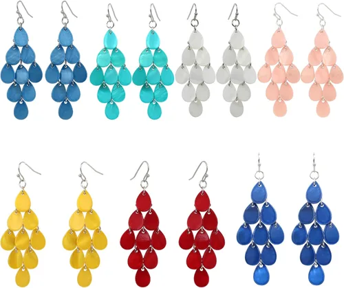 Vista 7 de Aretes colgantes en capas con cuentas de disco hechos a mano, multicolor, naranja, rojo, azul, para mujer