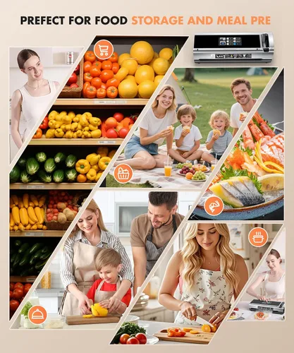 Vista 7 de Potente máquina selladora al vacío de 90 KPa para almacenamiento de alimentos, diseño portátil y vertical, tapa abierta de un solo toque