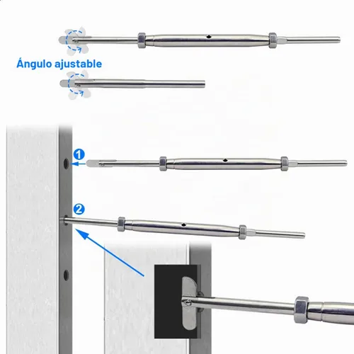 Vista 3 de Kit de accesorios de barandilla de cable de acero inoxidable para postes de metal, sistema de barandilla de cable de 1/8, tensor de pasador
