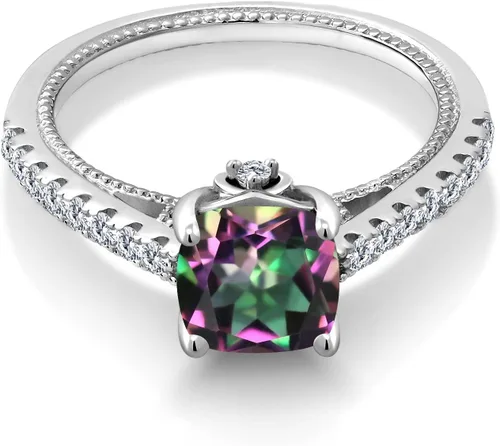 Vista 3 de Gem Stone King Anillo de compromiso de plata de ley 925 con piedra natal de 0.276 in y zafiro blanco creado Anillo de compromiso de boda