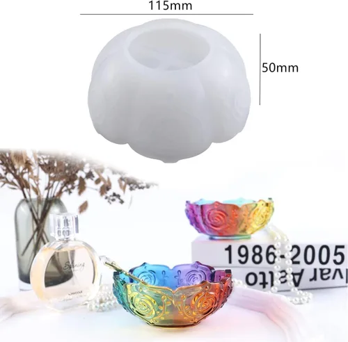 Vista 3 de Paquete de 2 moldes de resina para cuencos de flores, moldes de velas para bandeja de manualidades, moldes de silicona de loto para bricolaje, caja