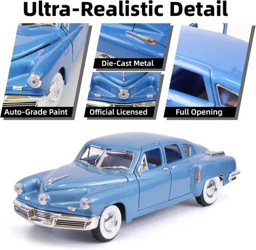 Vista 5 de 1948 Tucker Torpedo Escala 1/18 Modelo de Metal Fundido a Presión Premium Colección Clásica Vintage de Aleación de Coches con Vitrina, para Hombres