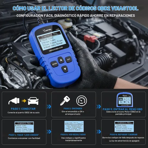 Vista 2 de VDIAGTOOL VD10 Escáner OBD2 Lector de Códigos Herramienta de Diagnóstico Automotriz Lector de Códigos de Falla del Motor para Apagar CEL con Freeze