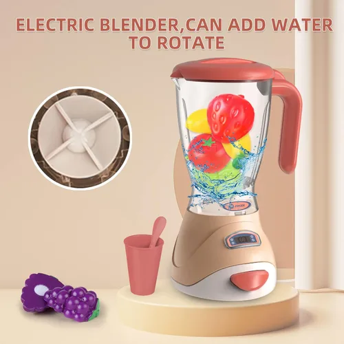 Vista 4 de Yalujumb Juego de juguetes de cocina, juego de electrodomésticos de cocina con cafetera, mezclador, tostadora con luces y sonidos realistas, regalo