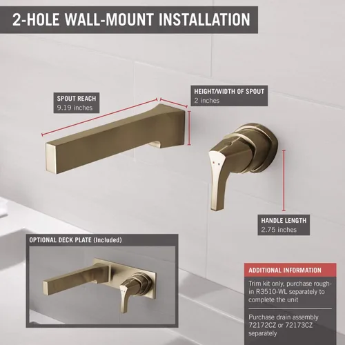 Vista 3 de DELTA FAUCET T574LF-CZWL - Grifo de baño de una sola manija para montaje en pared, bronce champán Champagne bronce