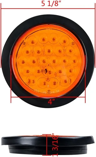 Vista 2 de Pares de 24 luces LED ámbar de 4 pulgadas redondas para camión, remolque, caravana, con enchufe de cableado (2X)