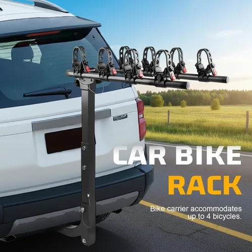 Vista 6 de Soporte de enganche para 4 bicicletas, soporte plegable para coches, camiones, SUV, minivans