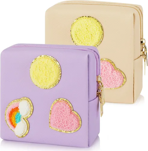 Vista 9 de Paquete de 2 bolsas para el período, bolsa de almacenamiento de servilletas sanitarias de piel sintética para almohadillas femeninas, forros