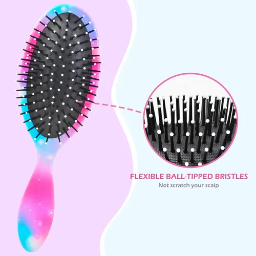 Vista 5 de Cepillo de pelo para niñas y niños pequeños, cepillo desenredante para cabello rizado y grueso, sin dolor, peine para niñas y mujeres, unicornio