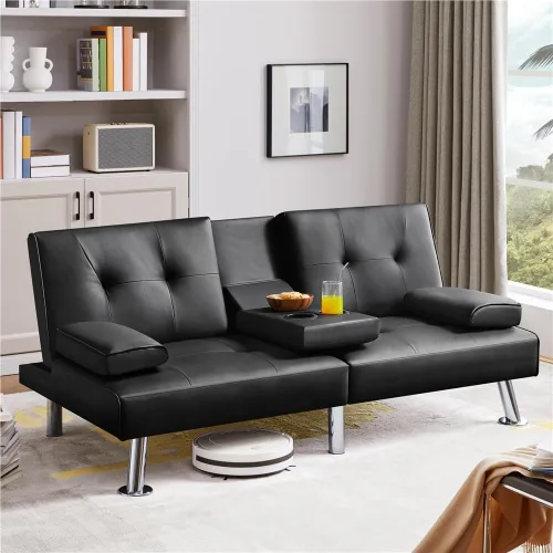 Vista 2 de Yaheetech Sofá Cama Convertible Sillón Reclinable Ajustable Moderno de Cuero Sintético Sofá de Dos Plazas Reversible Cama Plegable Tipo Diván