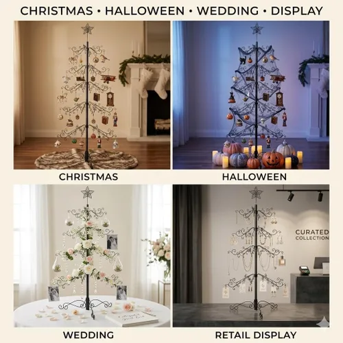 Vista 7 de HOHIYA Árbol de Navidad de hierro forjado de 6.5 pies, alternativa para árbol de Navidad, 174 ganchos, soporte de exhibición de adornos de metal