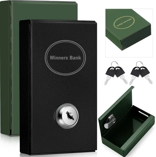 Vista 8 de Reallnaive Paquete de 2 cajas de metal portátiles para jugadores, caja de dinero de casino con 2 llaves, tamaño de bolsillo, caja fuerte para Negro