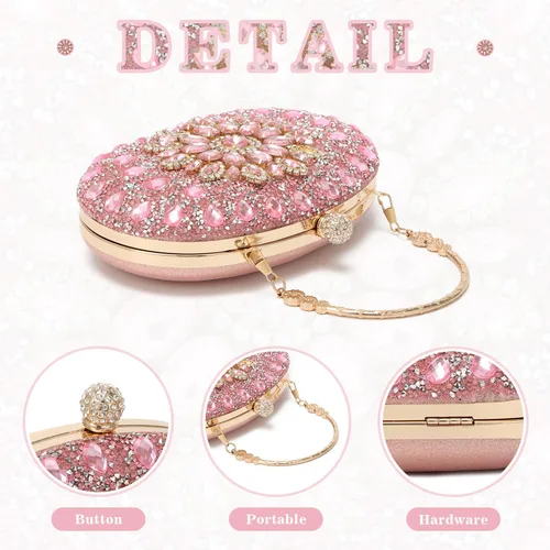 Vista 3 de Bolso de mano de noche con diamantes de imitación para mujer, bolsa de mano con diamantes brillantes y brillantes, bolsa de fiesta de boda de cristal