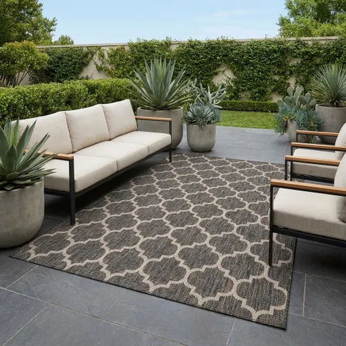 Vista 46 de Unique Loom Outdoor Trellis Collection Alfombra de Área (5' 1" x 8' Oval, Aguamarina/Gris)